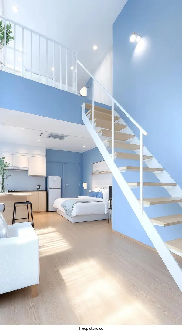 Modern Light Blue Loft Apartment Interior