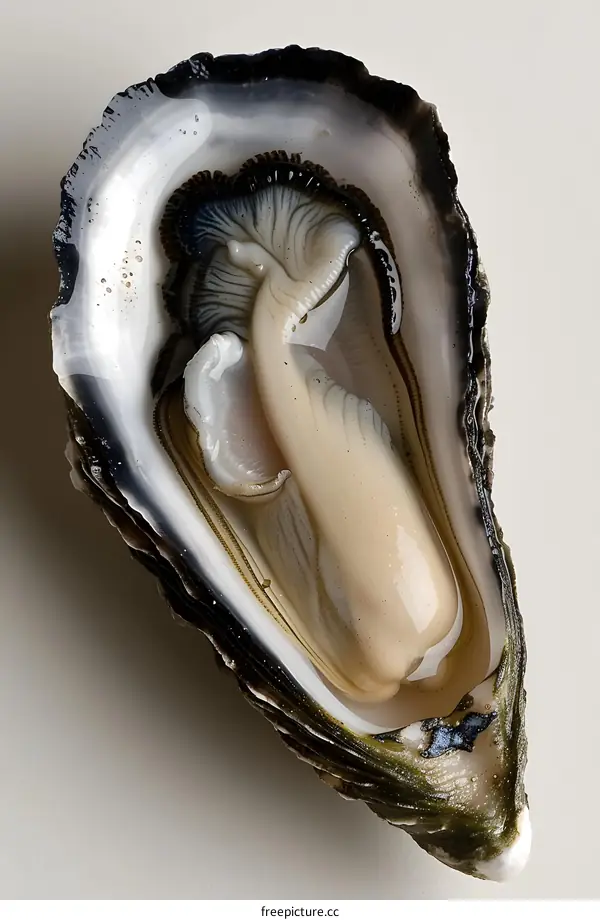 Open oyster on white background