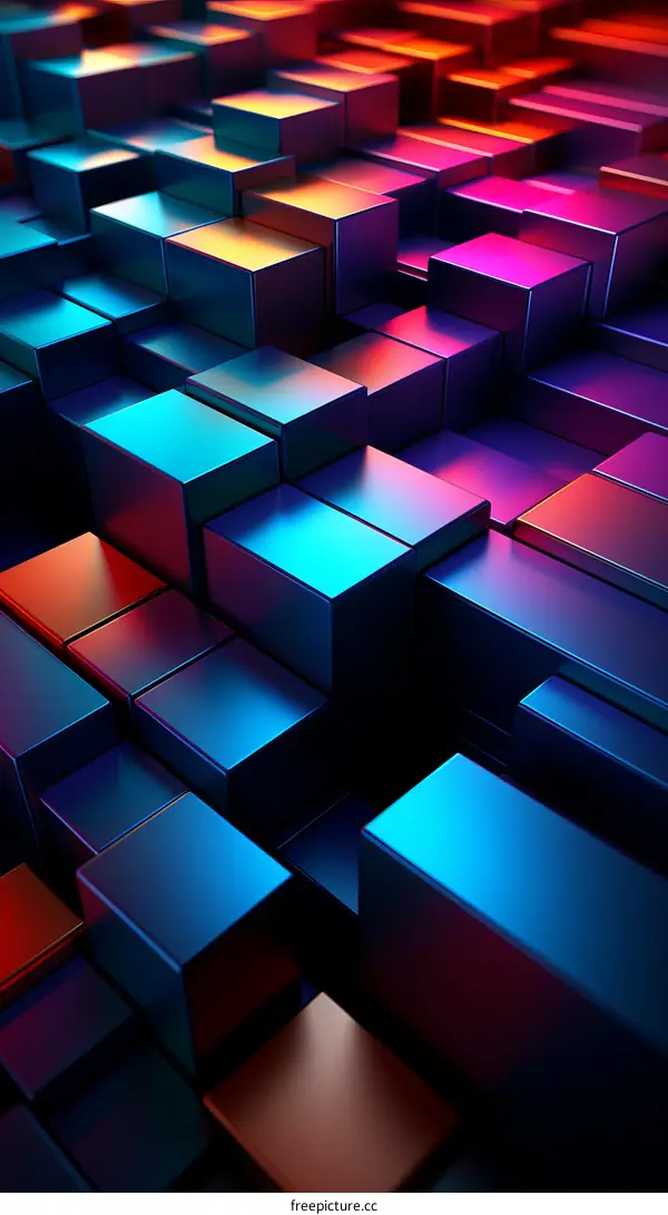 Colorful Metallic Cubes 3D Illustration with Gradient Background