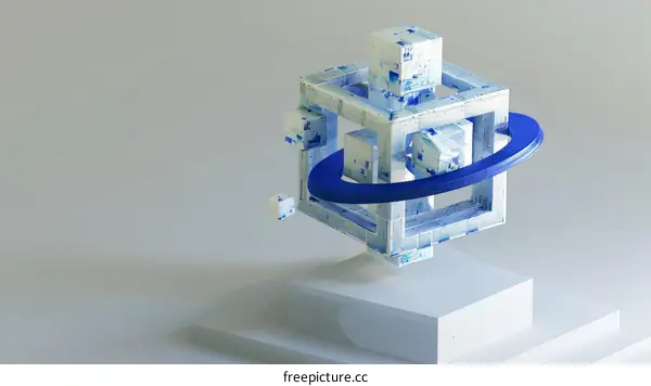 Blue and white 3D geometric shapes composition