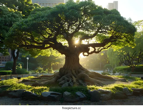 Centuries-old Bonsai tree with a massive root system