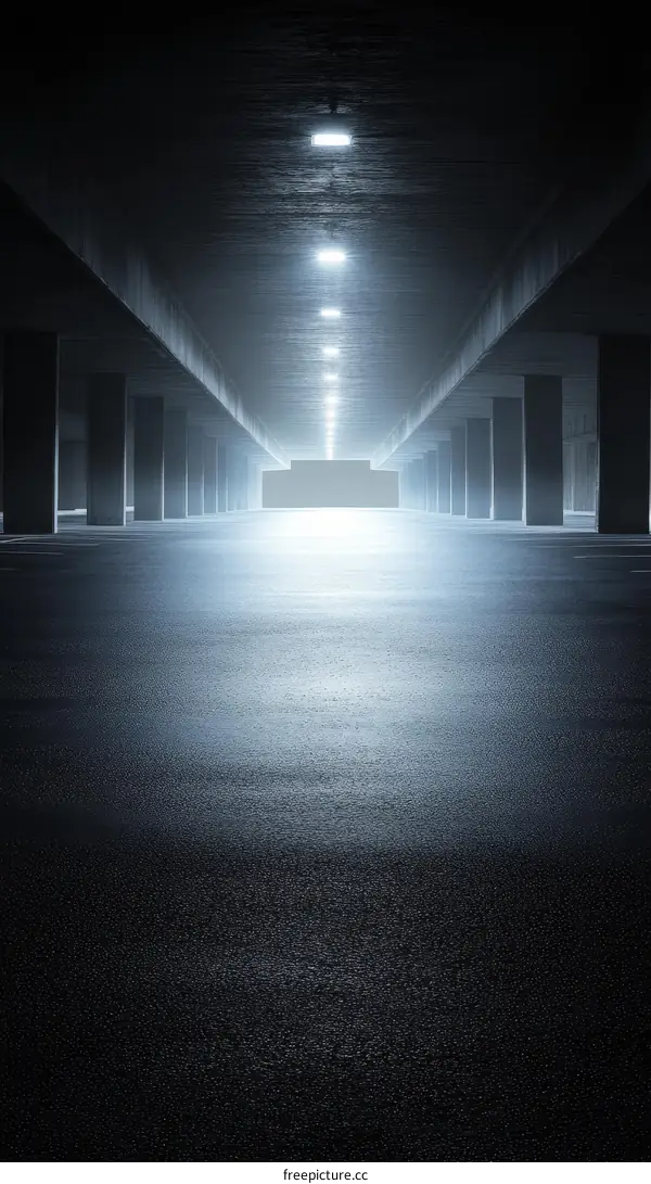 Empty Underground Parking Garage at Night
