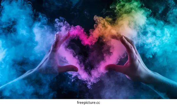 Smoke heart made with hands