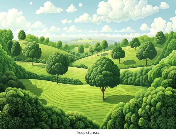 Green Hills Landscape Illustration