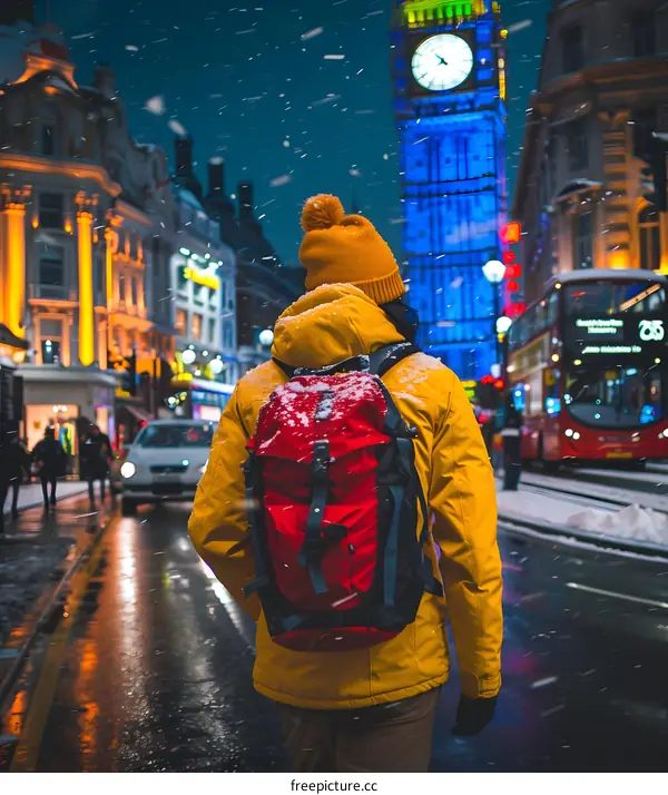 London Street Scene with Snow and Big Ben