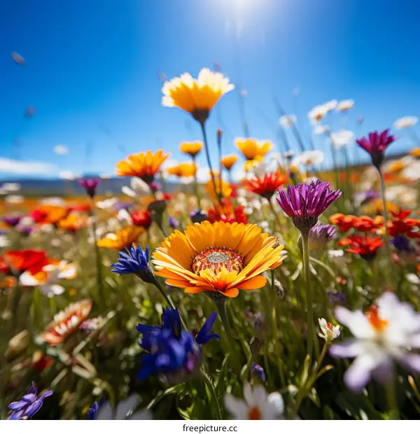 Close-up of Colorful Wildflowers in a Field