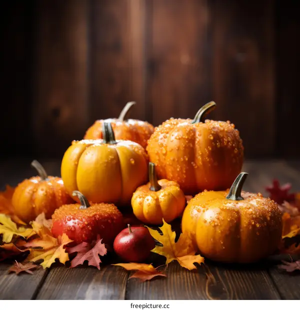Colorful Pumpkins and Gourds on a Table