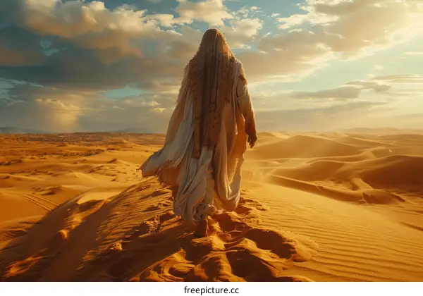 Man in White Robe Crosses Desert