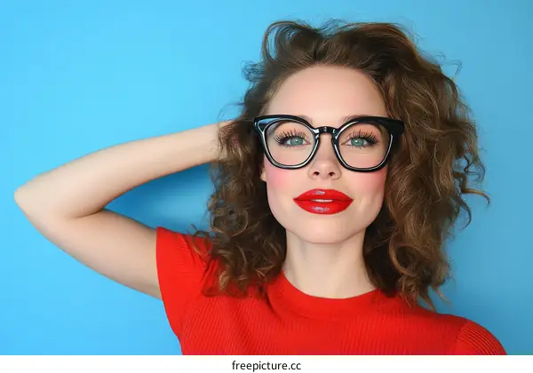 Stylish Woman in Red Top and Glasses
