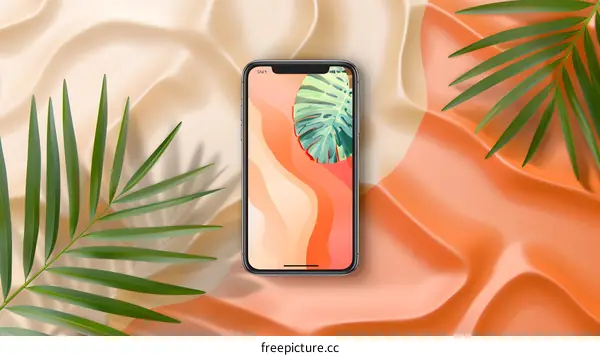 Palm Leaves and a Phone on a Soft Surface