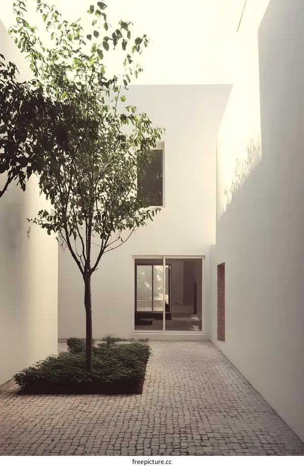 Minimalist Courtyard With Tree and White Walls