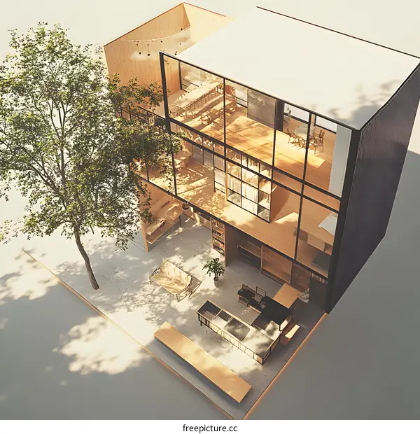 Modern House Design with Glass Walls and Wooden Interior