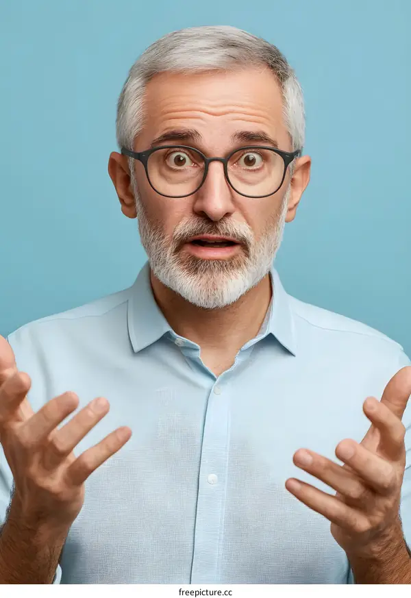 Man with a beard and glasses looks shocked