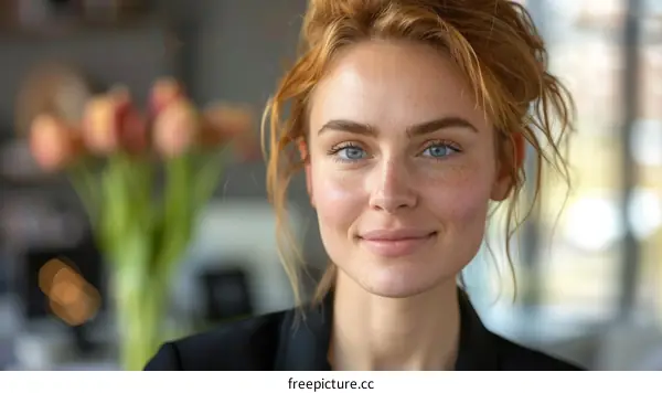portrait of a young woman with red hair and blue eyes