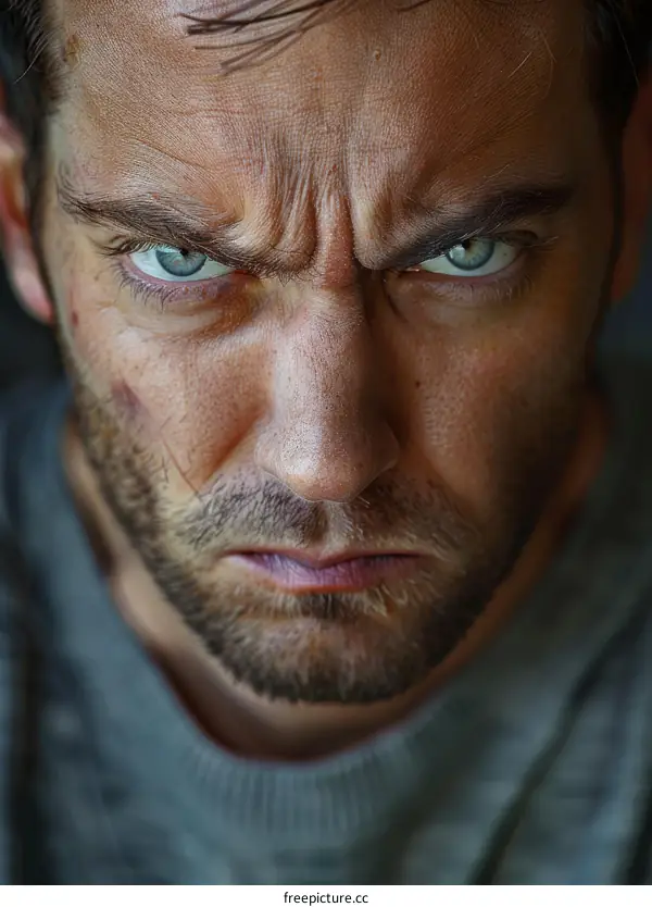 Closeup Portrait of a Man with Intense Expression
