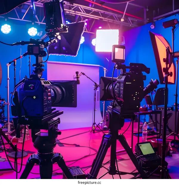 Professional Studio Film Set With Two Cameras And Tripods