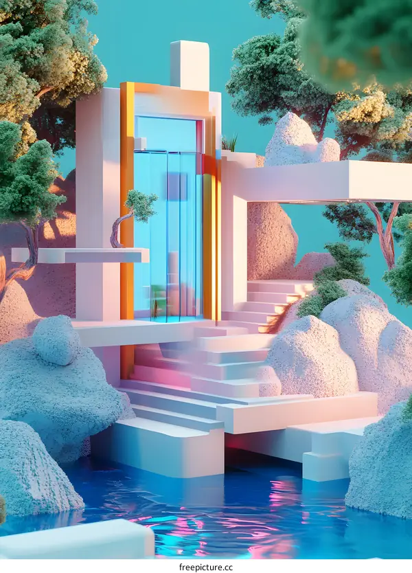 Abstract Art of Modern Architecture Surrounded By Nature