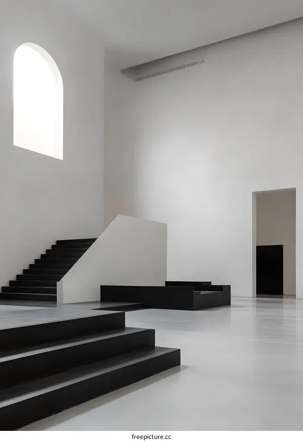 Minimalist Interior Design with Black Stairs and White Walls