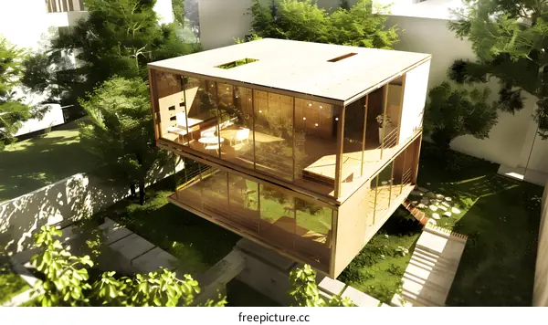 Modern Glass and Wood Two Story Home Design