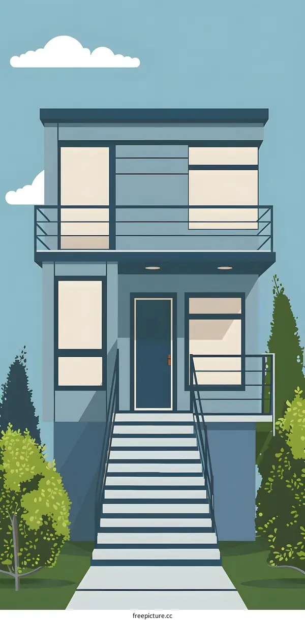 Modern House Illustration With Front Yard