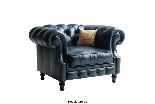 [Transparent Background PNG]Classic Navy Blue Chesterfield Armchair