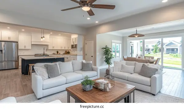 Open Concept Living Room and Kitchen Design with Natural Light