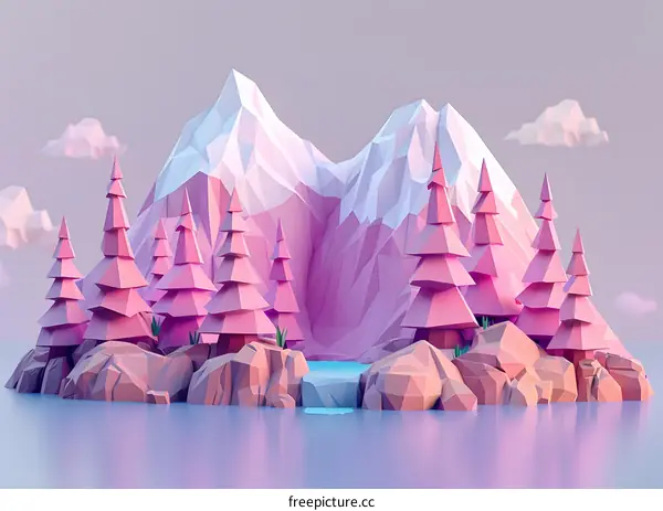 Pink Low Poly Island Landscape