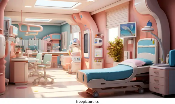 Modern Pediatric Hospital Room with Colorful Decor