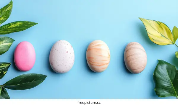 Colorful Easter Eggs and Greenery Composition