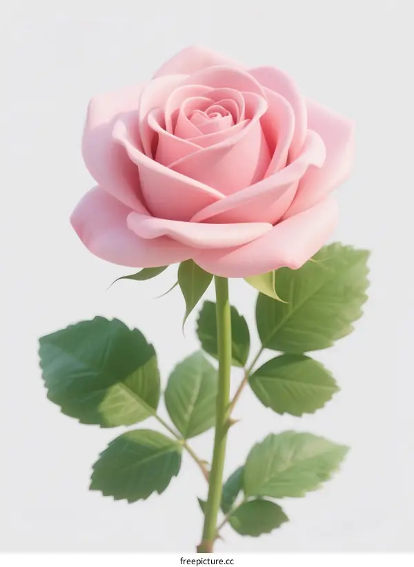 A Soft Pink Rose with Green Leaves in Full Bloom