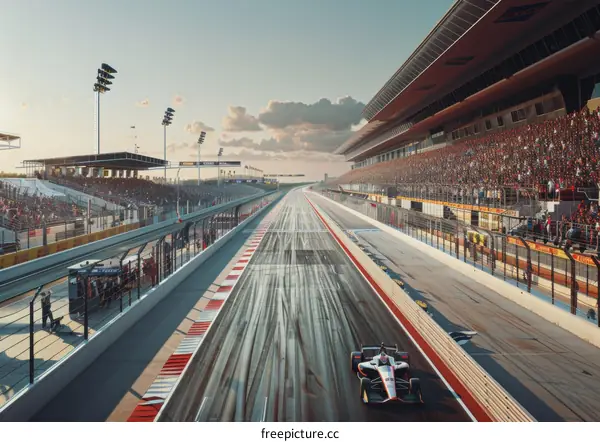 Formula One race car on a track with a crowd of spectators in the stands
