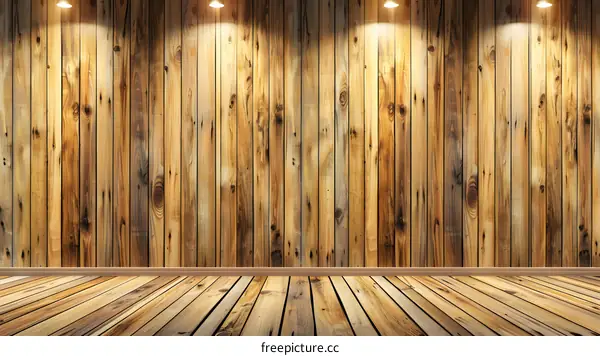 Wooden Wall and Floor Background with Spotlights