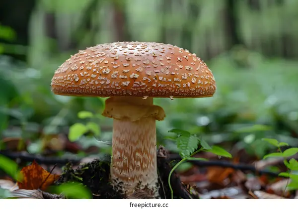 Closeup of a Red Mushroom in a Forest