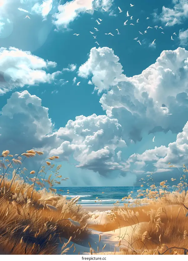 The golden grass and the sea