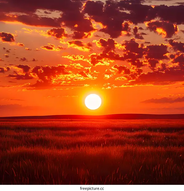 Fiery Sunset over Wheat Field