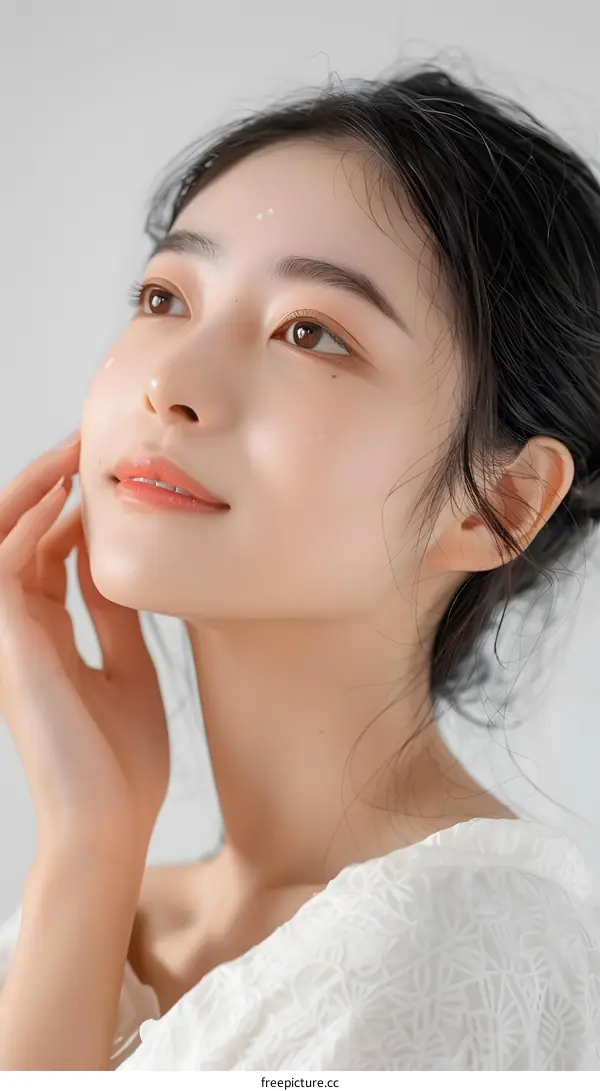 Beautiful Young Asian Woman in White Dress