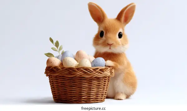 Cute Easter Bunny with Basket of Eggs