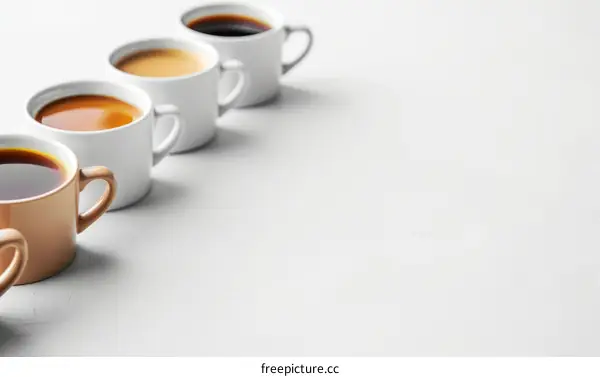 Four Ceramic Coffee Mugs on a White Tabletop