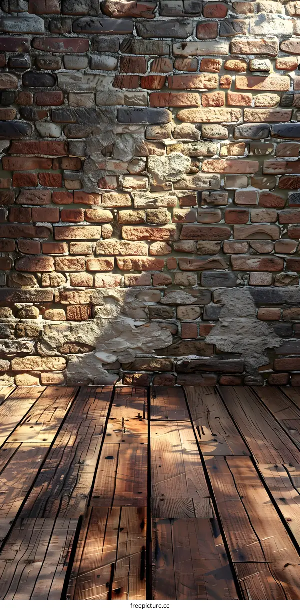 Retro brick wall and wood floor background