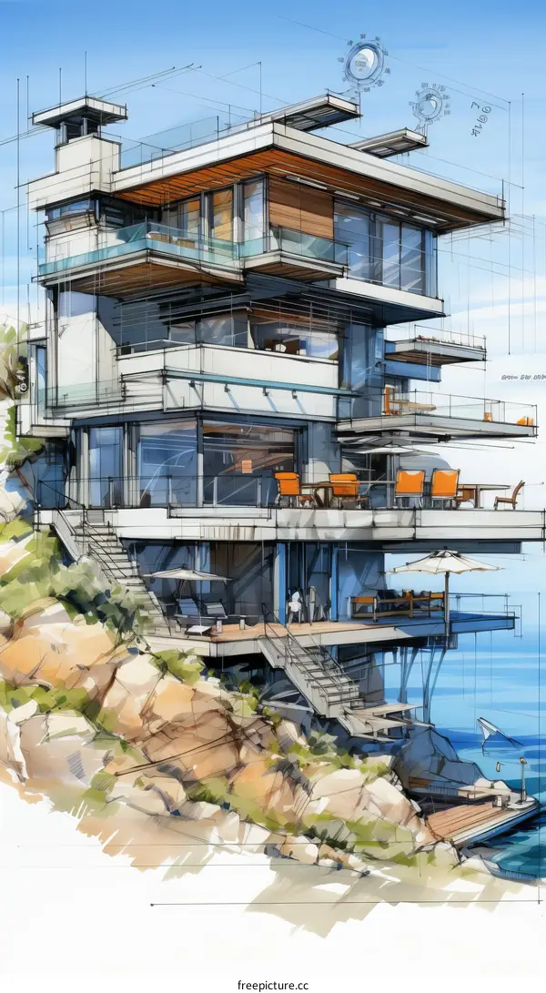 modern house on cliff overlooking ocean