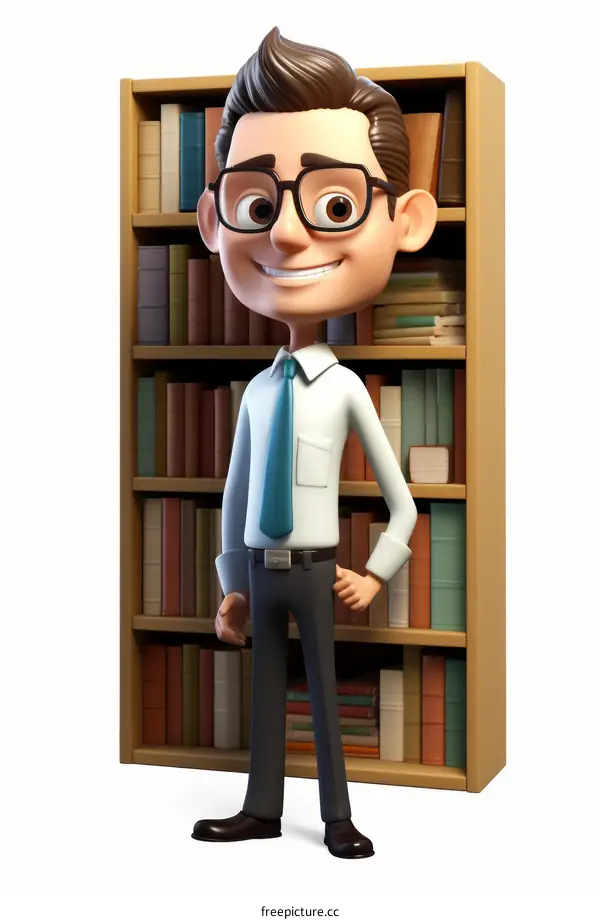 3D Illustration of a Male Librarian in a Library