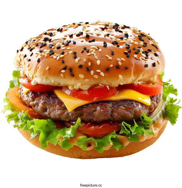 [Transparent Background PNG]cheeseburger with lettuce tomato and onion