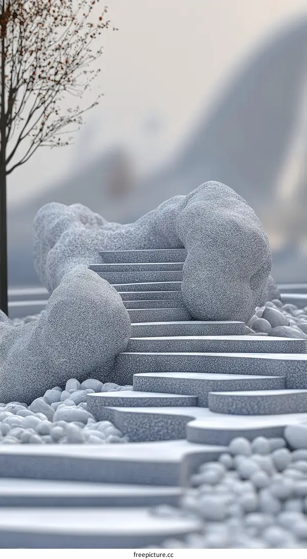Abstract Gray Stone Steps in a Park Setting