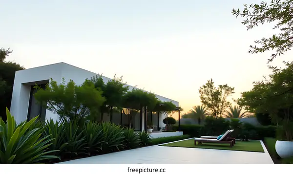 Modern Minimalist House with Lush Greenery and a Patio
