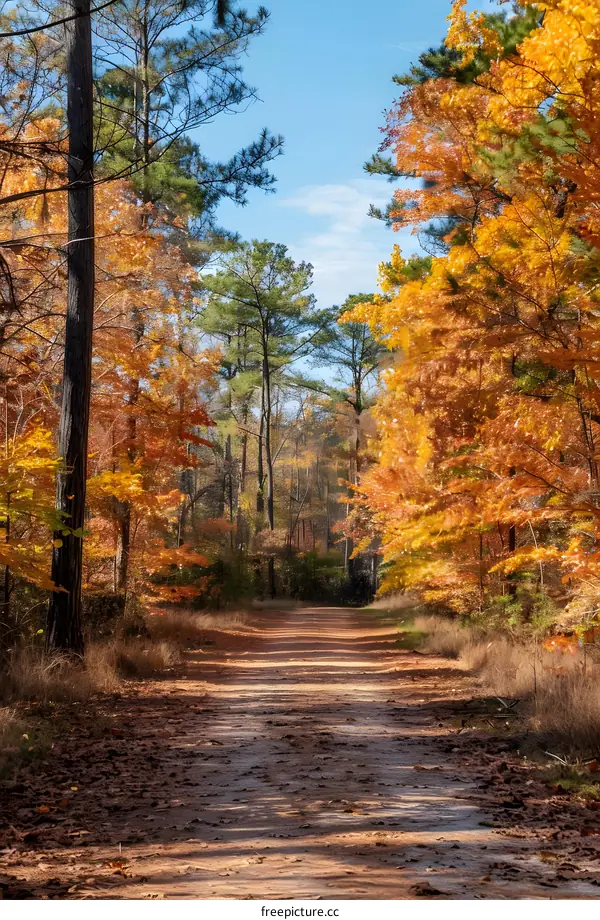Country road in autumn forest with colorful trees