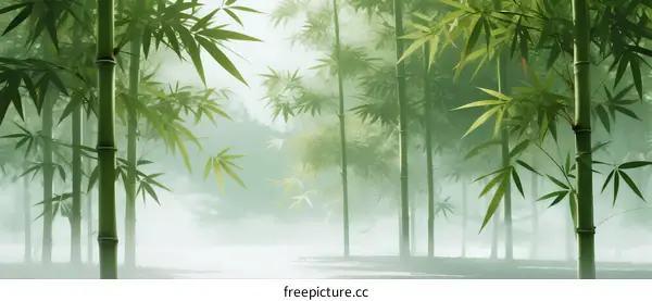 Misty Bamboo Forest with Tall Green Stems and Leaves
