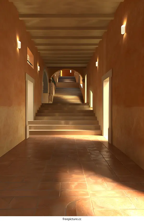 Stairway Leading to Sunlight in an Ancient Building