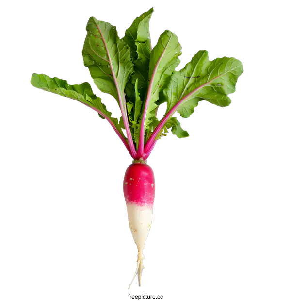 [Transparent Background PNG]Freshly Harvested Pink and White Radish with Green Tops