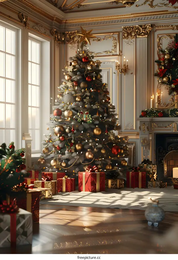 Ornate Christmas tree in a grand hall