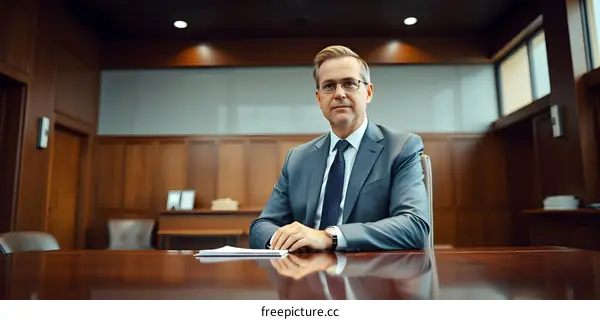 Confident Businessman Sitting at a Desk in a Modern Office
